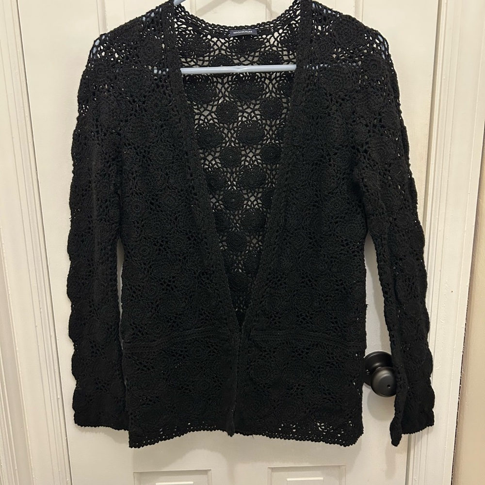 MAGASCHONI BLACK 100% COTTON CROCHET CARDIGAN